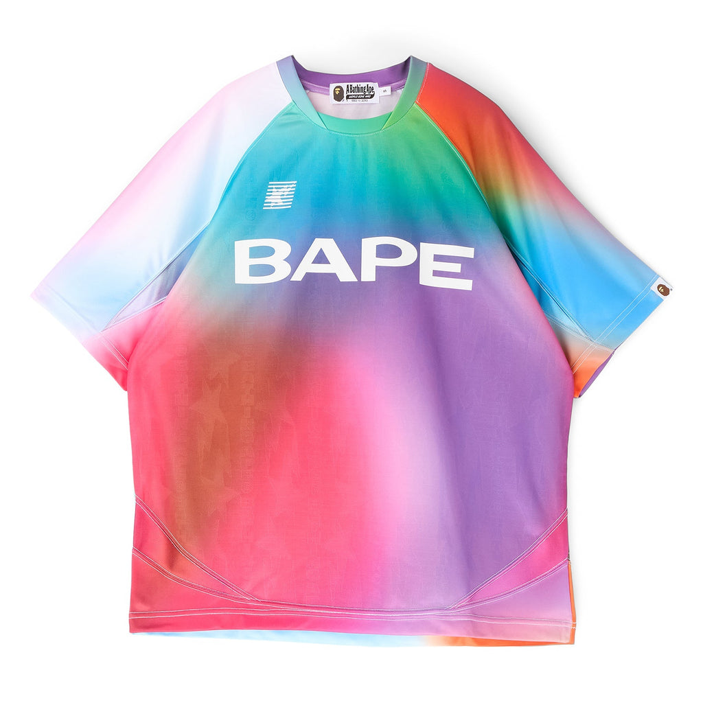 A Bathing Ape Tie Dye Sta Stripe Pattern Relaxed Fit Football Jersey Tee M (Multi) T-shirt Top