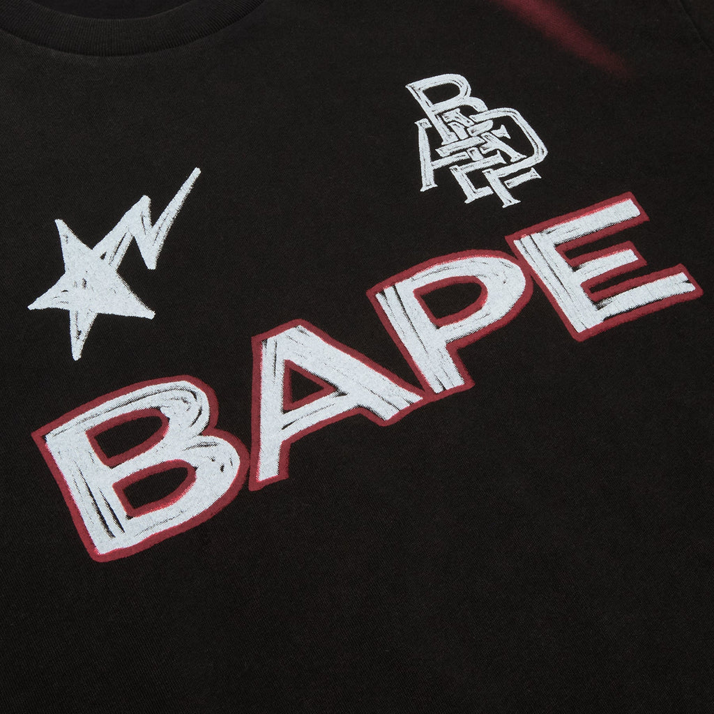 A Bathing Ape Heavy Wash Hand Draw Football Multi Logo Relaxed Fit Tee M (Black) T-shirt Top
