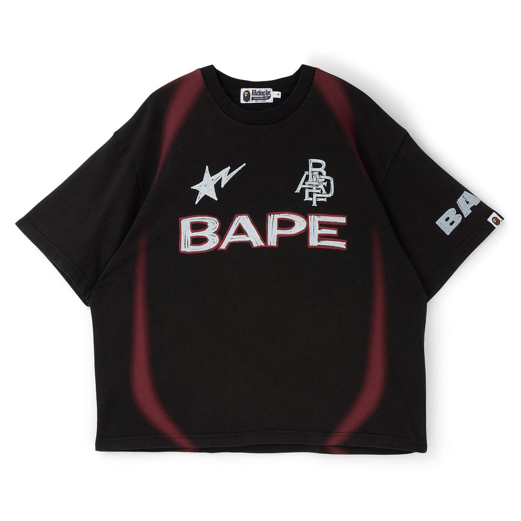 A Bathing Ape Heavy Wash Hand Draw Football Multi Logo Relaxed Fit Tee M (Black) T-shirt Top