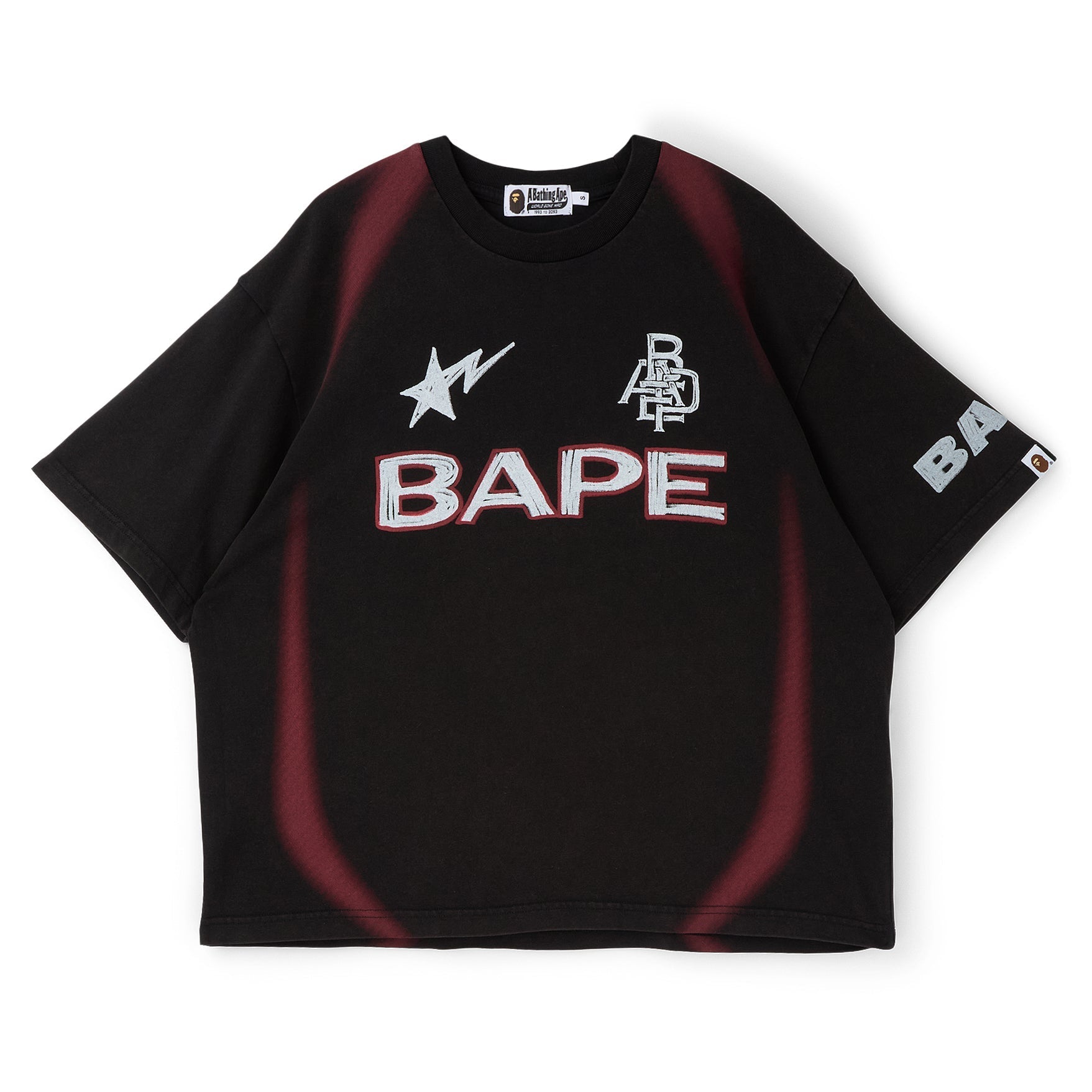 A Bathing Ape Heavy Wash Hand Draw Football Multi Logo Relaxed Fit Tee M (Black) T-shirt Top