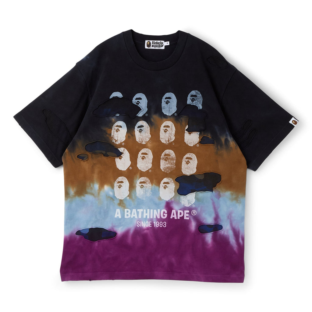A Bathing Ape Color Camo Tie Dye Destroyed Multi Logo Relaxed Fit Tee M (Black) T-shirt Top