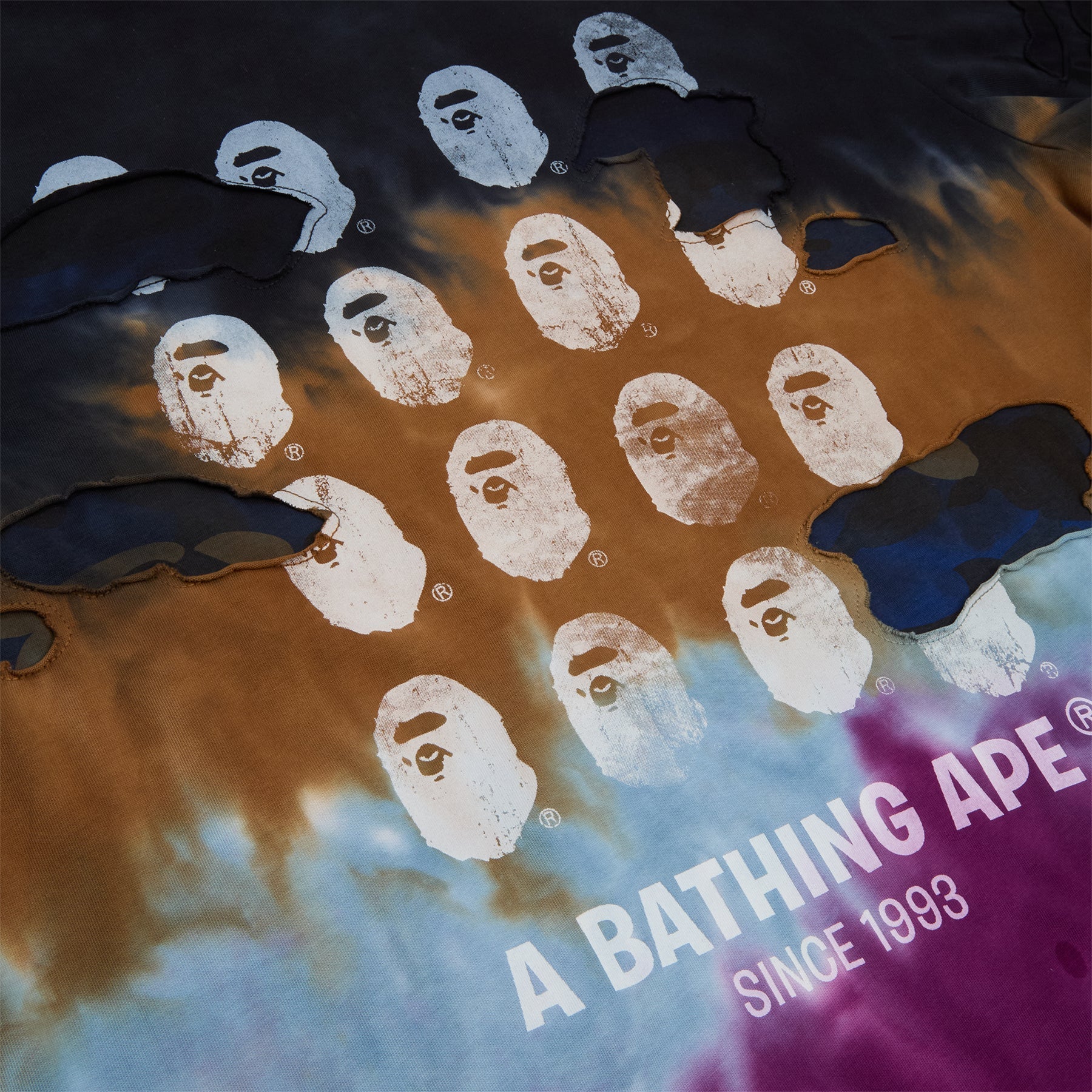 A Bathing Ape Color Camo Tie Dye Destroyed Multi Logo Relaxed Fit Tee M (Black) T-shirt Top