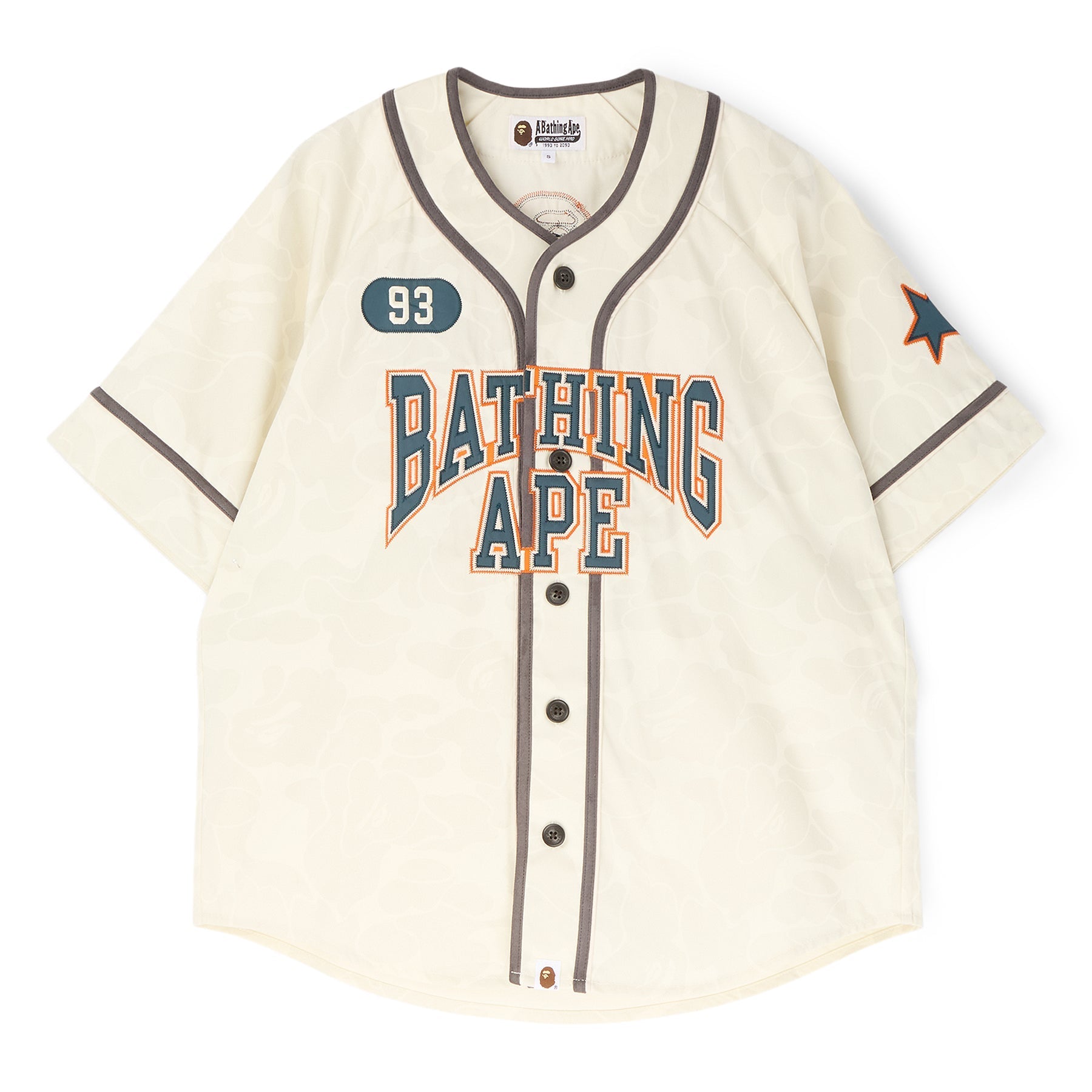 A Bathing Ape Solid Camo Multi Logo Baseball Ss Shirt M (Ivory) Top