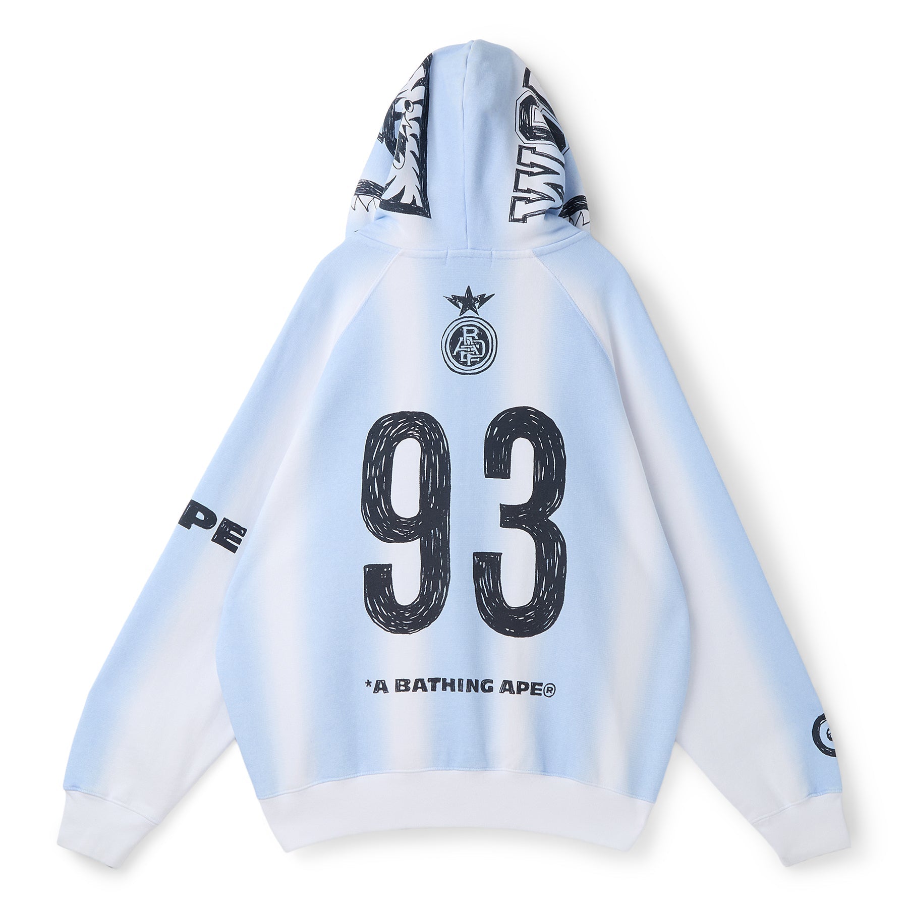 A Bathing Ape Hand Draw Football Shark Relaxed Fit Full Zip Hoodie M (White) Top