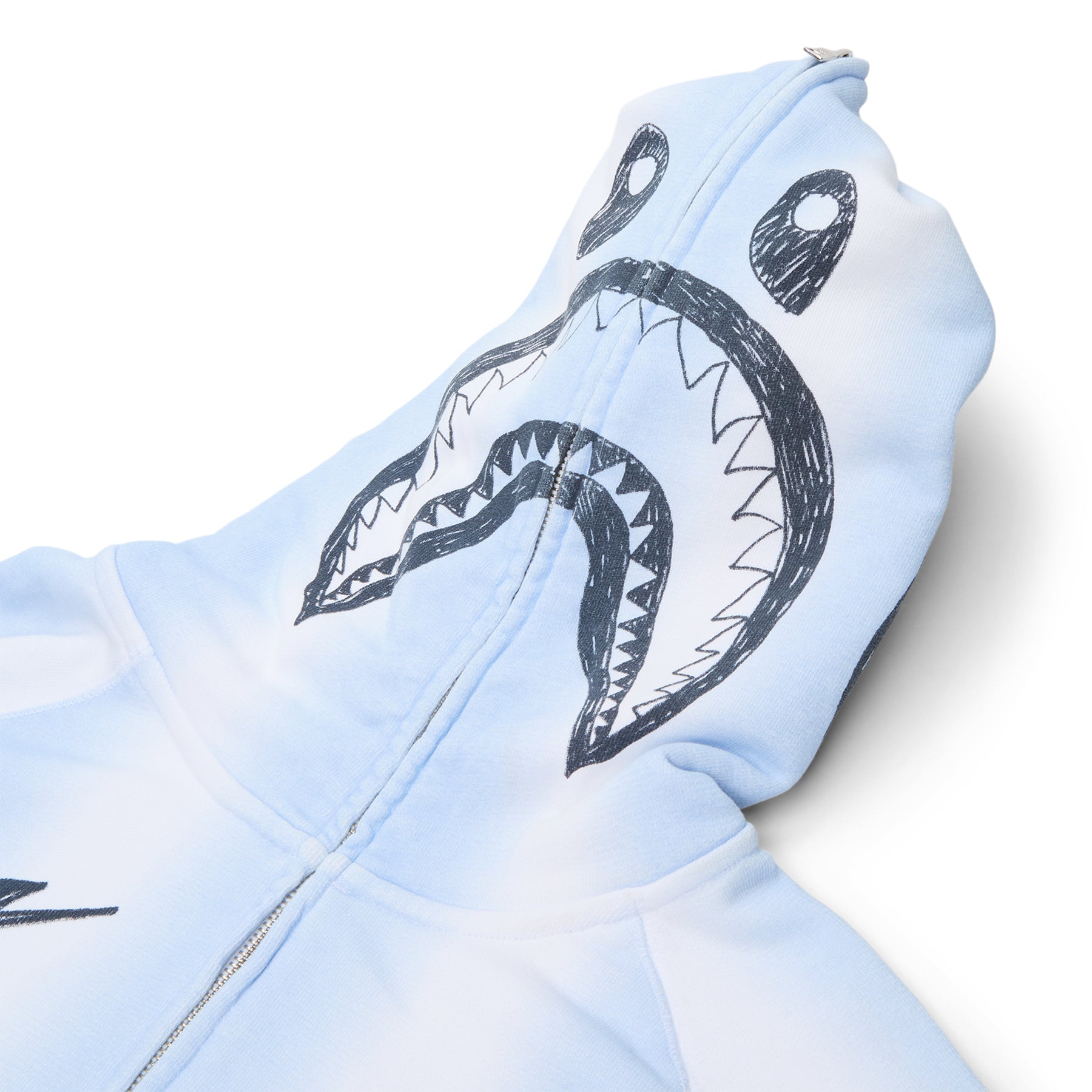 A Bathing Ape Hand Draw Football Shark Relaxed Fit Full Zip Hoodie M (White) Top