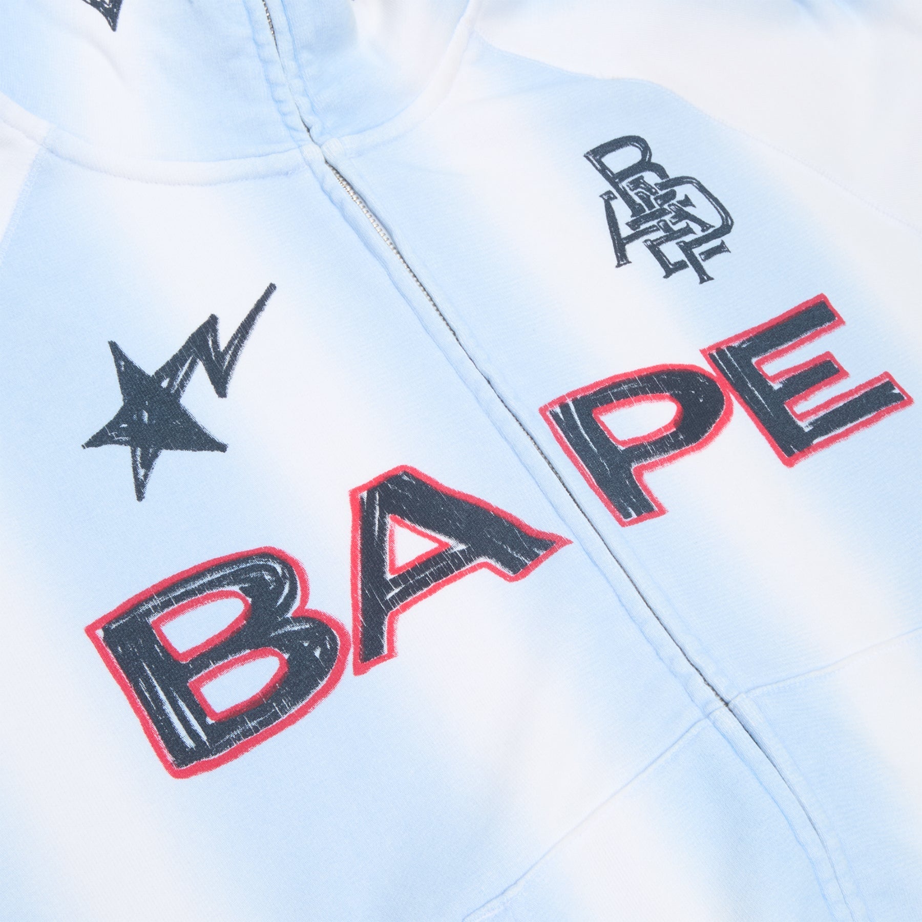 A Bathing Ape Hand Draw Football Shark Relaxed Fit Full Zip Hoodie M (White) Top