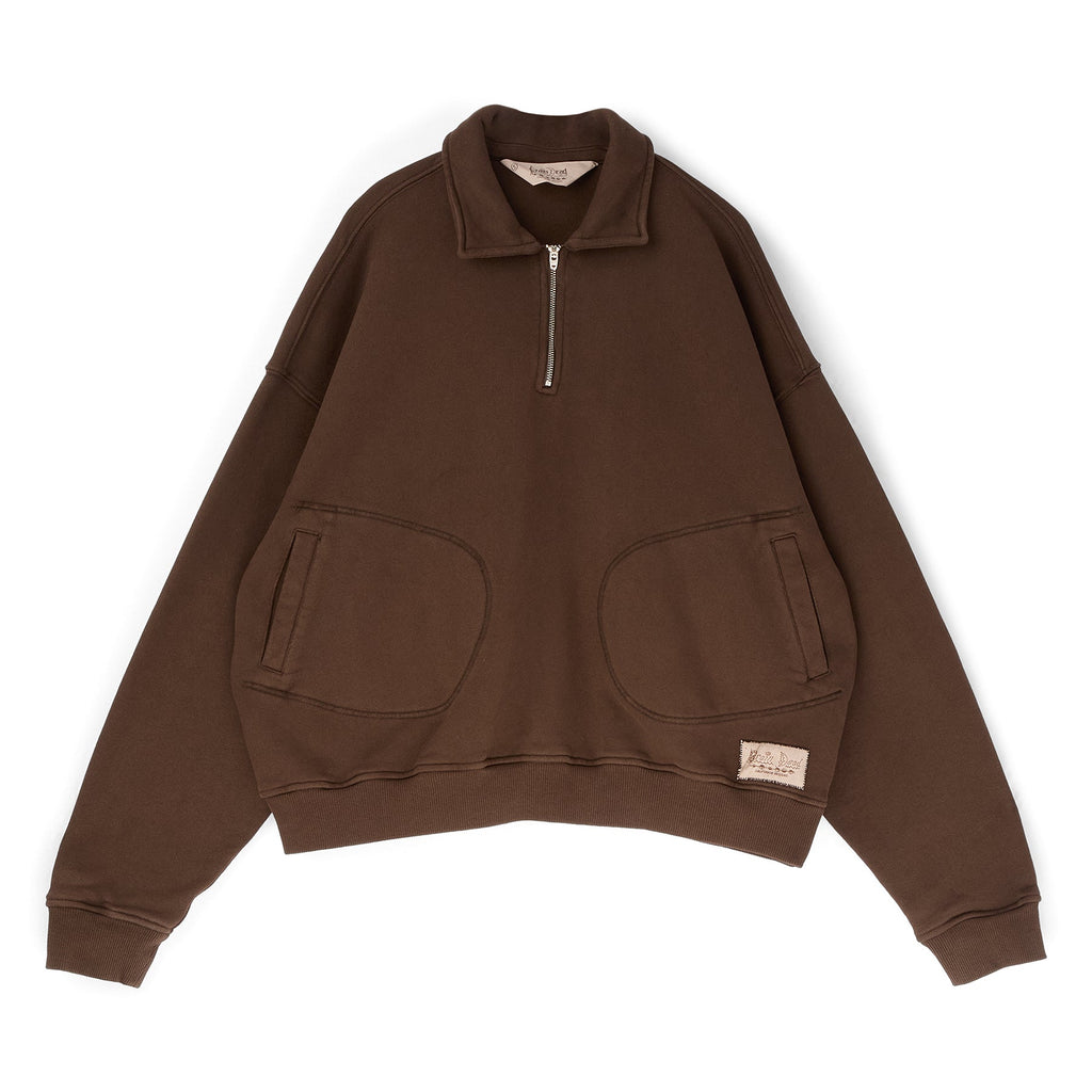 Brain Dead Half Zip Collared Sweatshirt (Brown) Top