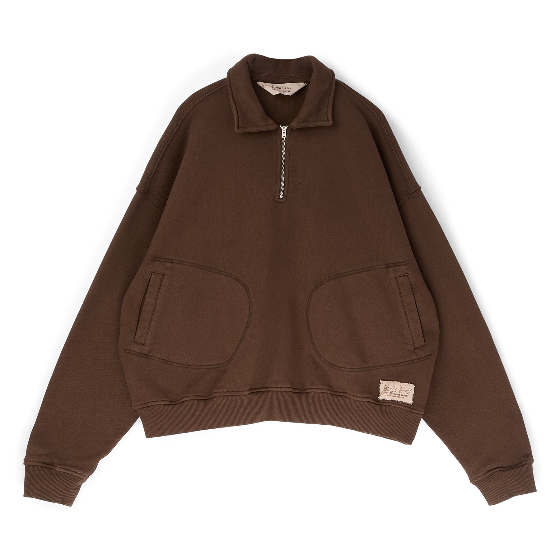 Brain Dead Half Zip Collared Sweatshirt (Brown) Top