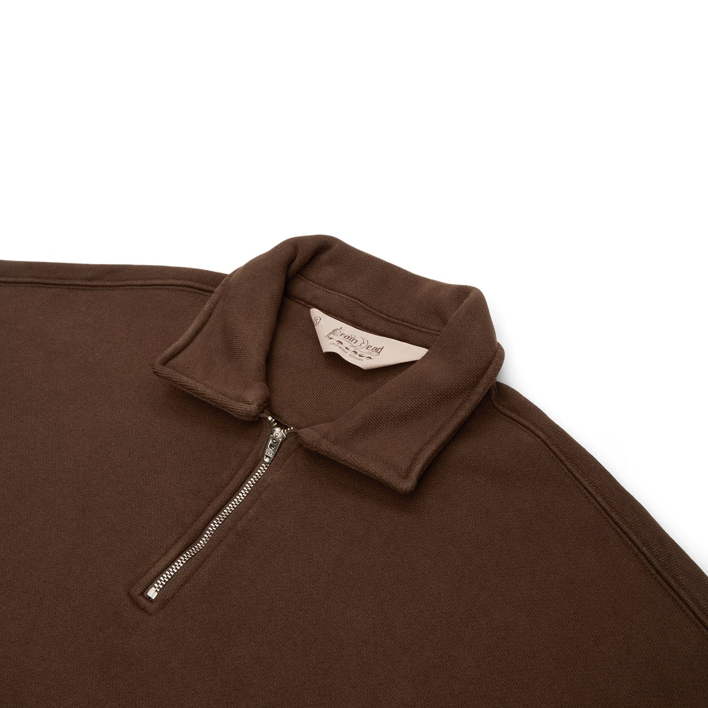 Brain Dead Half Zip Collared Sweatshirt (Brown) Top