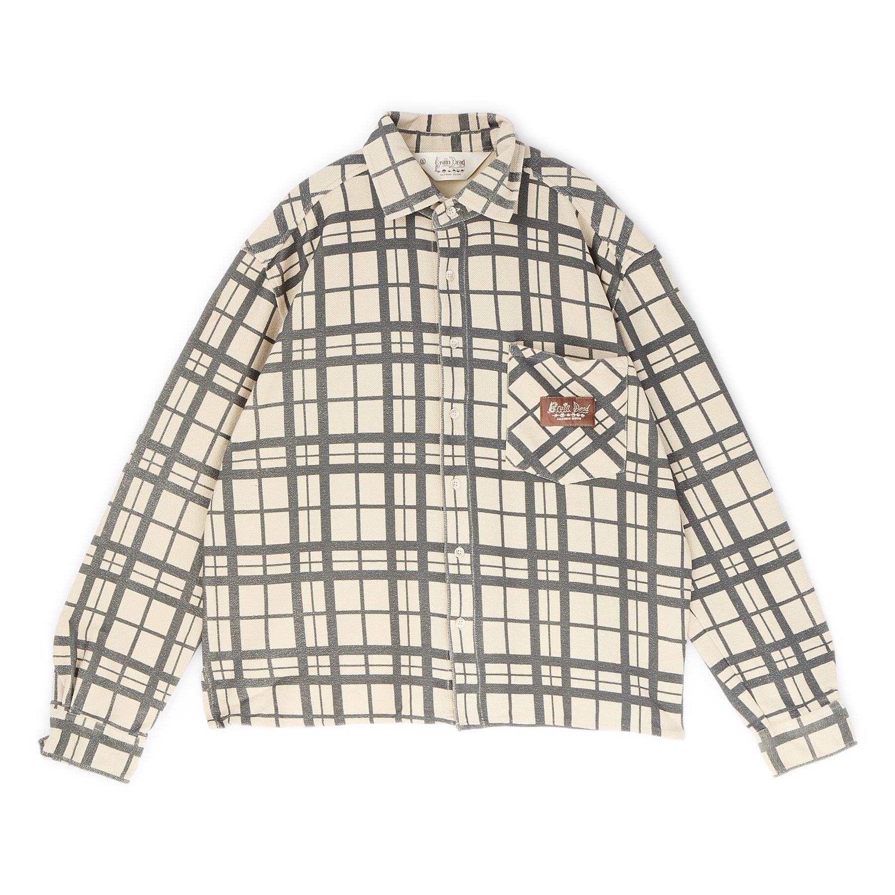 Brain Dead Plaid French Terry Button Up (Sand) Top