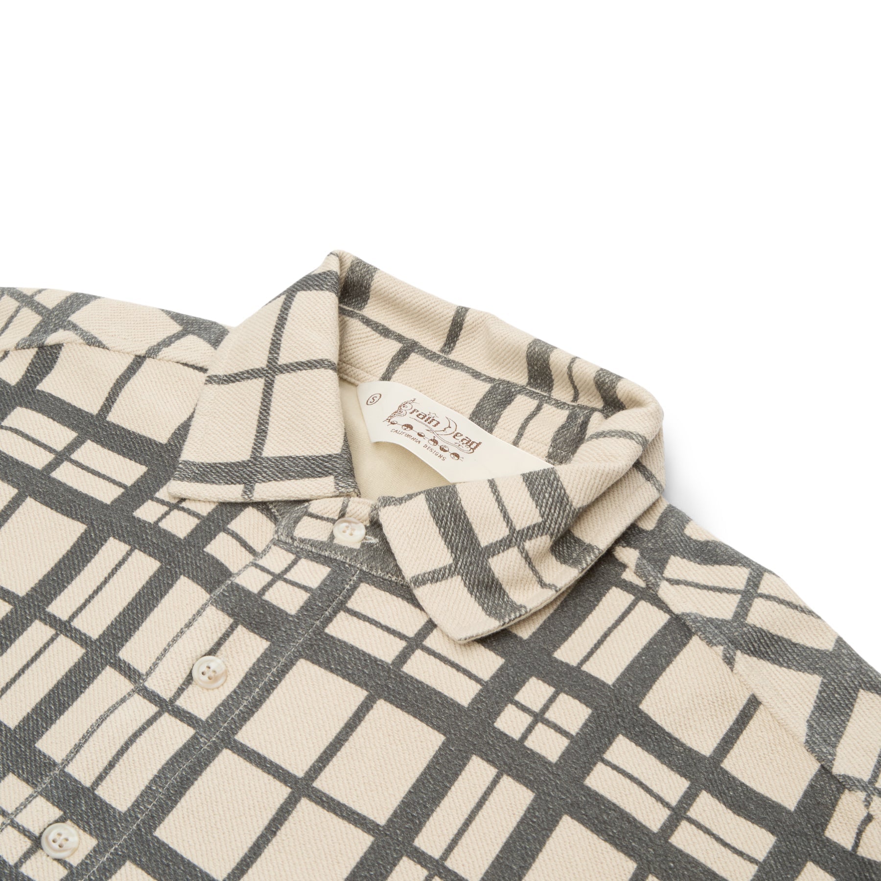 Brain Dead Plaid French Terry Button Up (Sand) Top