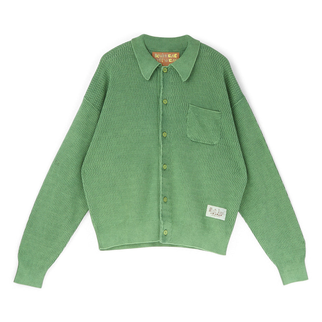 Brain Dead Pigment Dye Long Sleeve Polo Sweater (Green) Top