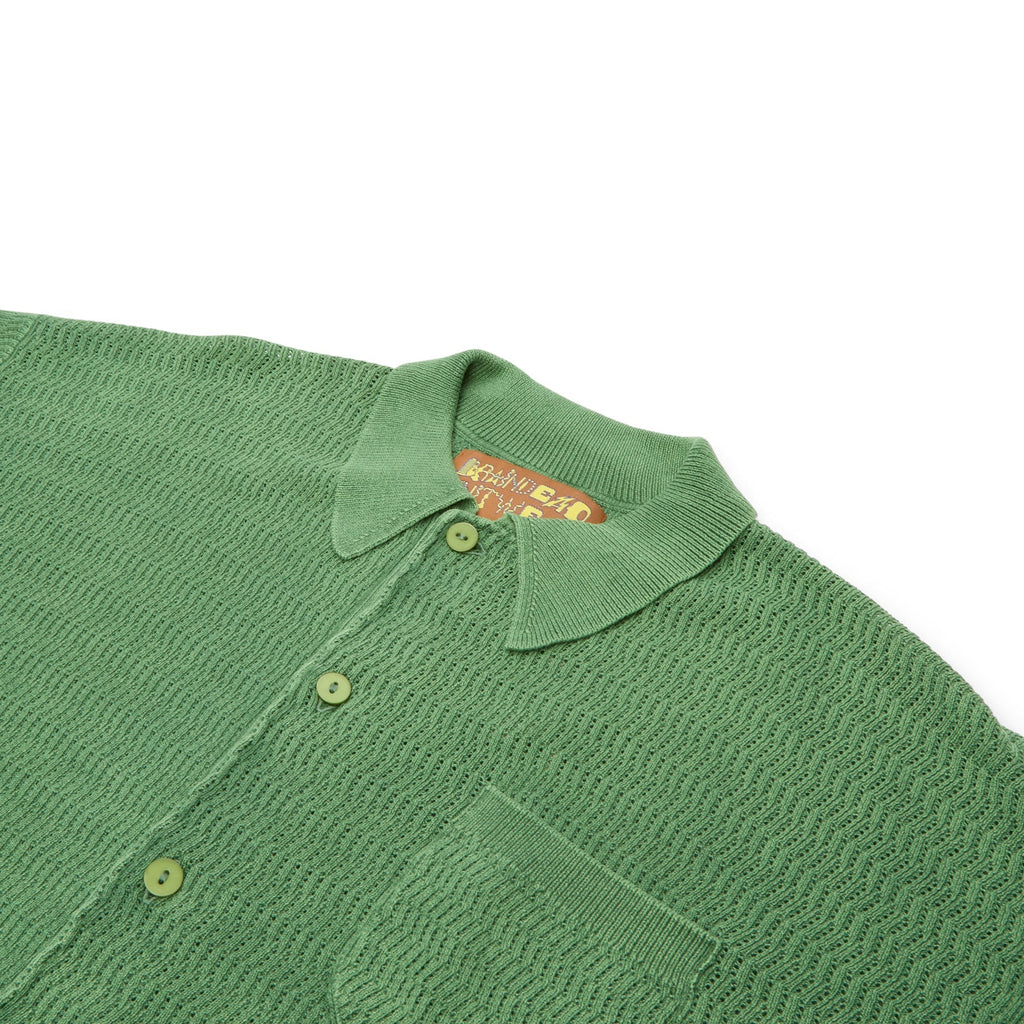 Brain Dead Pigment Dye Long Sleeve Polo Sweater (Green) Top