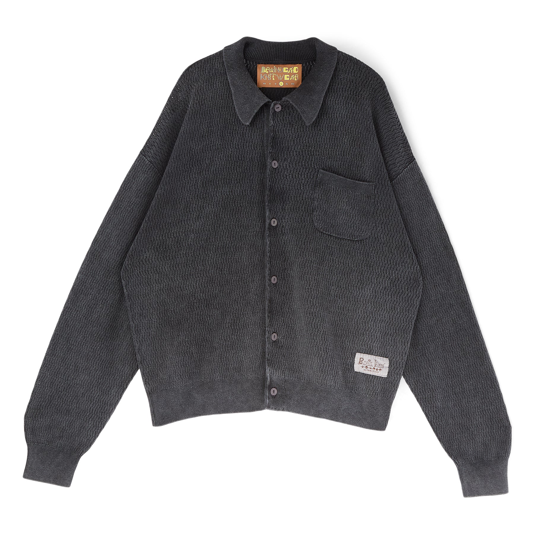Brain Dead Pigment Dye Long Sleeve Polo Sweater (Ink) Top