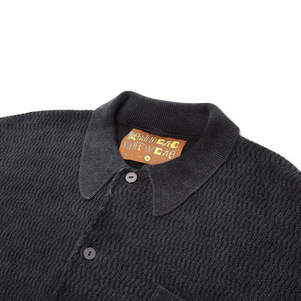 Brain Dead Pigment Dye Long Sleeve Polo Sweater (Ink) Top