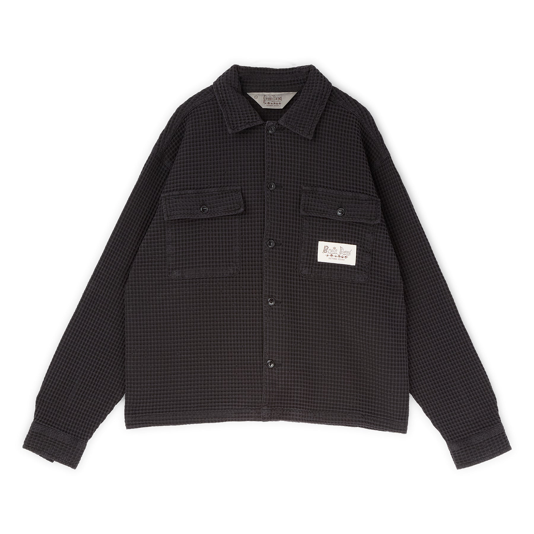 Brain Dead Waffle Button Front Shirt (Black) Top