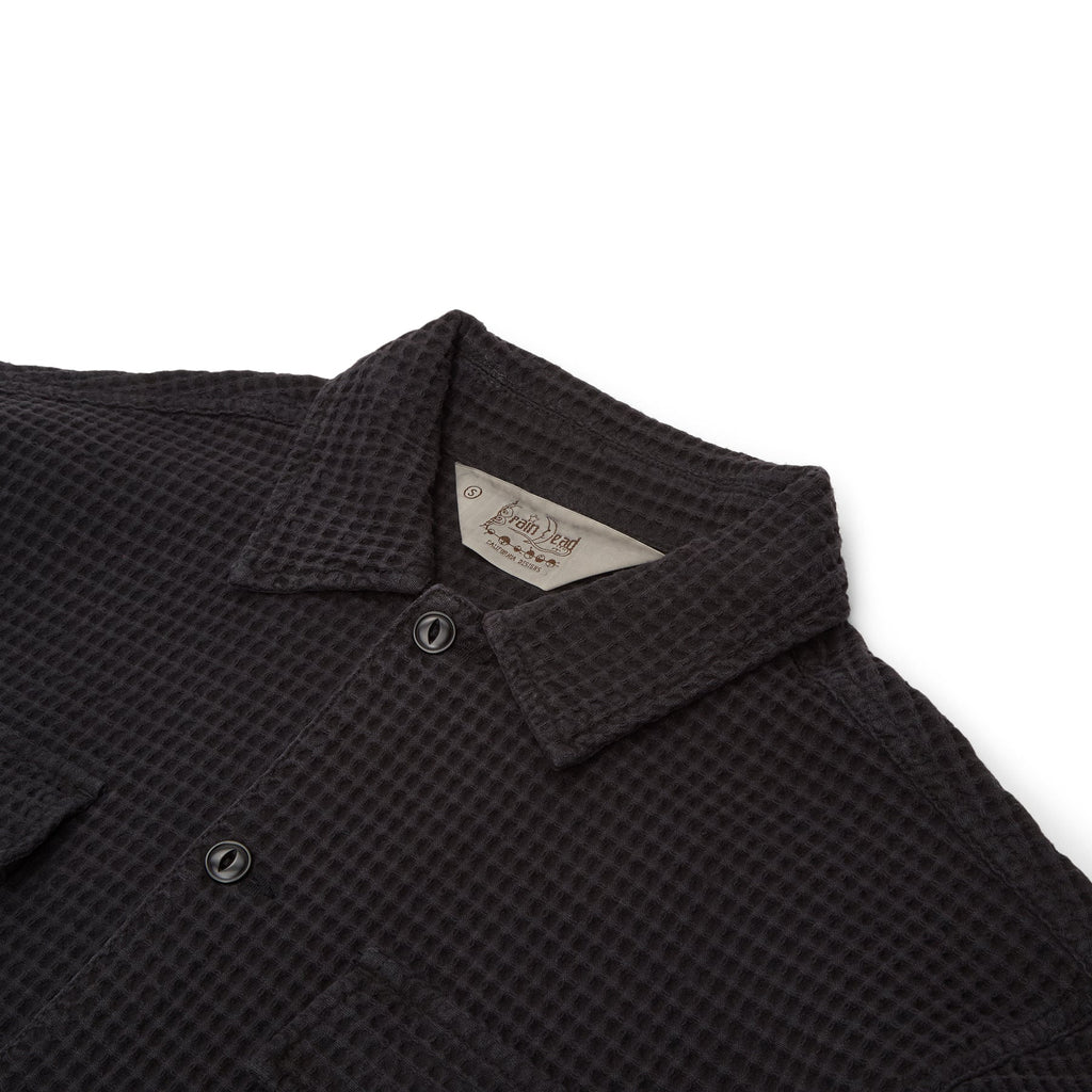 Brain Dead Waffle Button Front Shirt (Black) Top