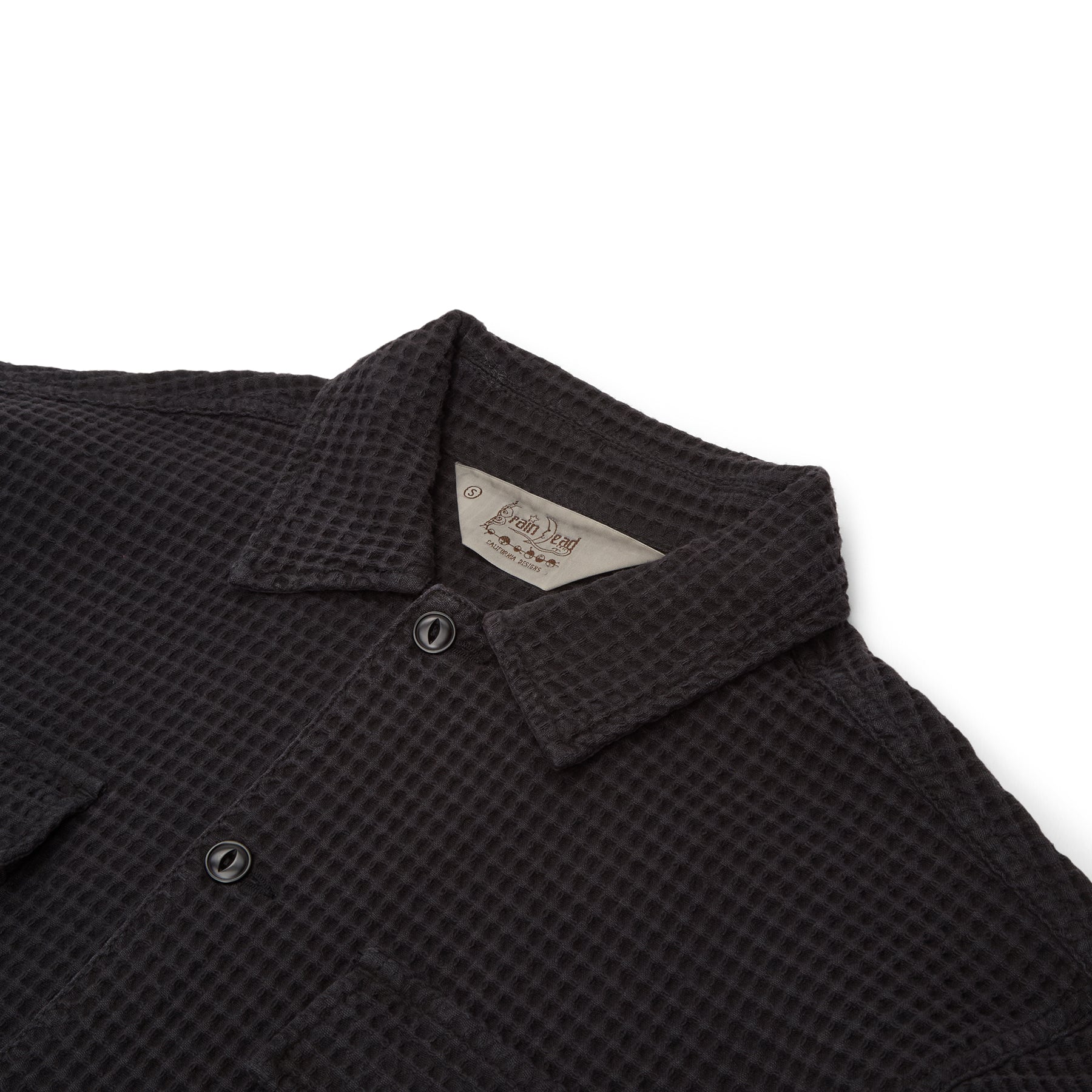 Brain Dead Waffle Button Front Shirt (Black) Top