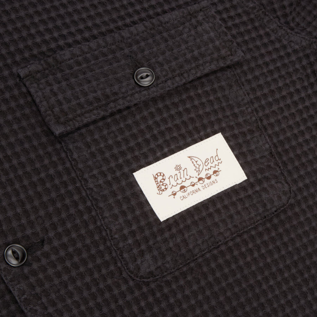 Brain Dead Waffle Button Front Shirt (Black) Top