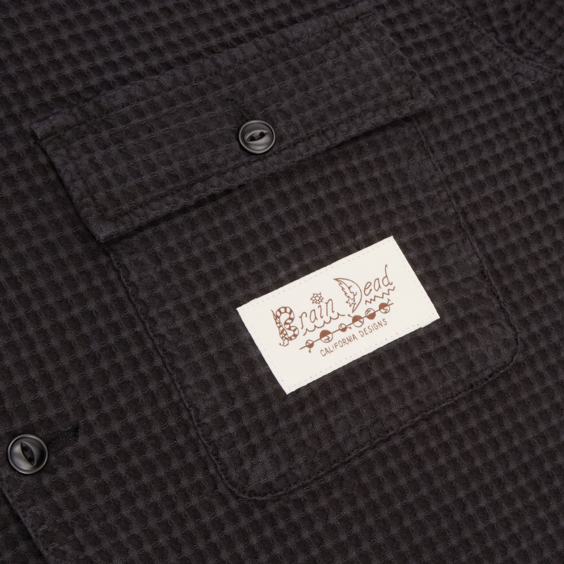 Brain Dead Waffle Button Front Shirt (Black) Top