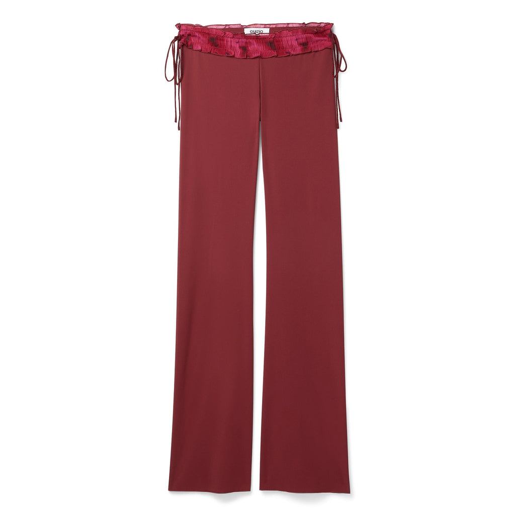 Danielle Guizio Ruched Side Tie Stretch Pant (Bordeaux) Trousers