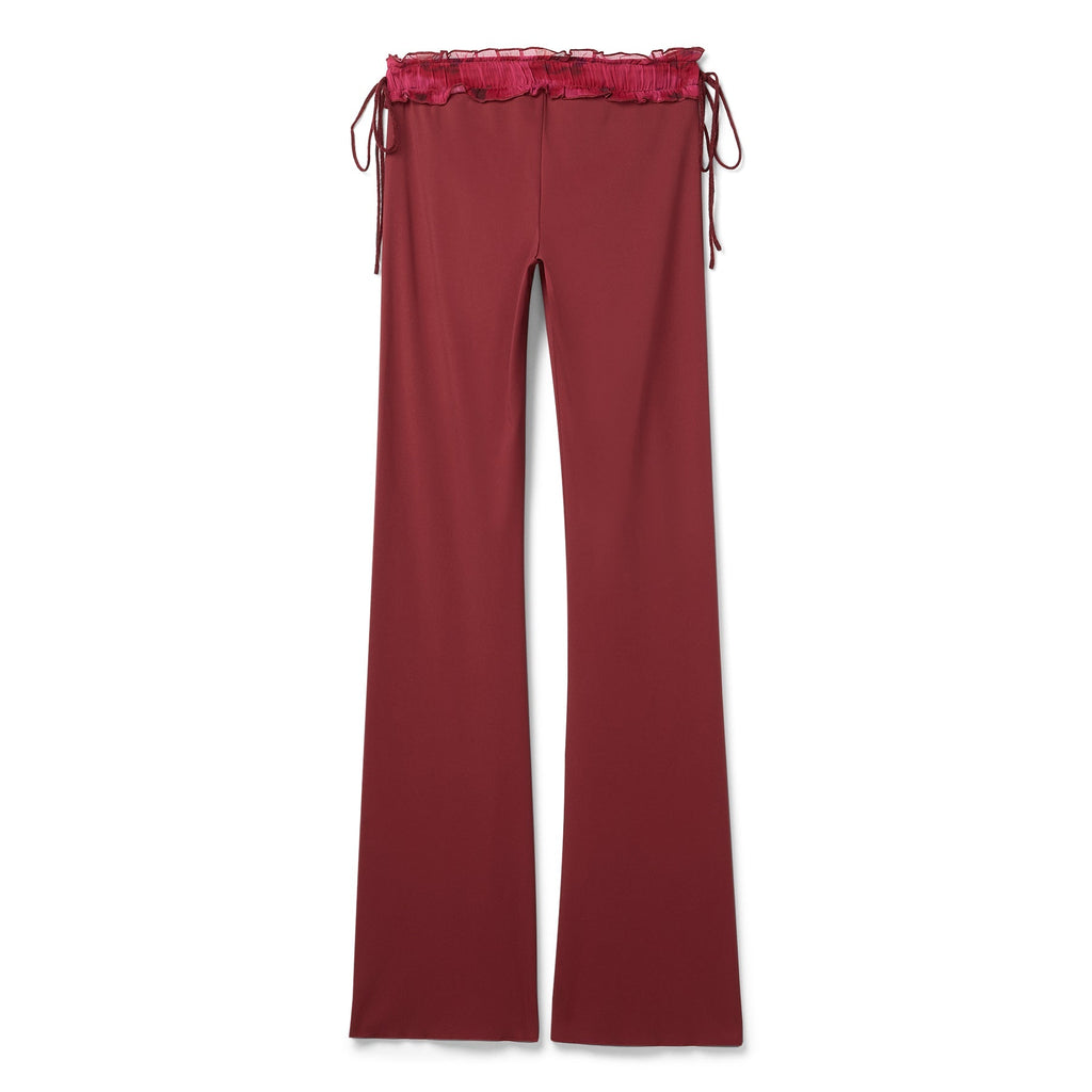 Danielle Guizio Ruched Side Tie Stretch Pant (Bordeaux) Trousers