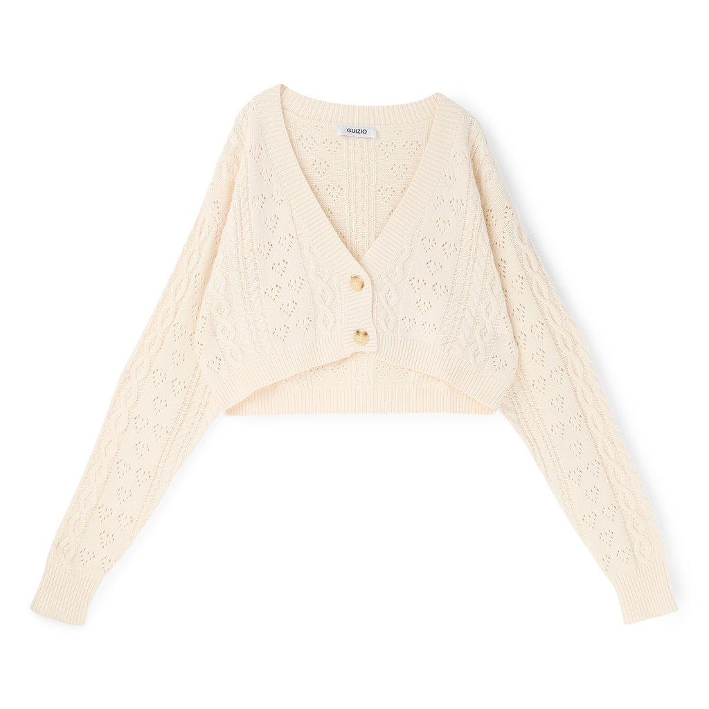 Danielle Guizio Noah Cable Crop Cardigan (Snow white) Top