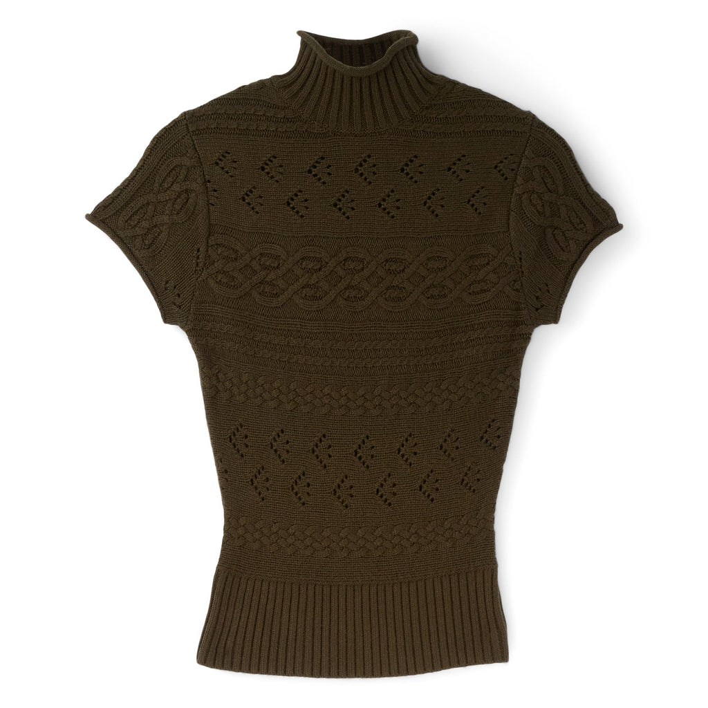 Danielle Guizio Vivienne Short Sleeve Turtleneck (Dark olive) Top