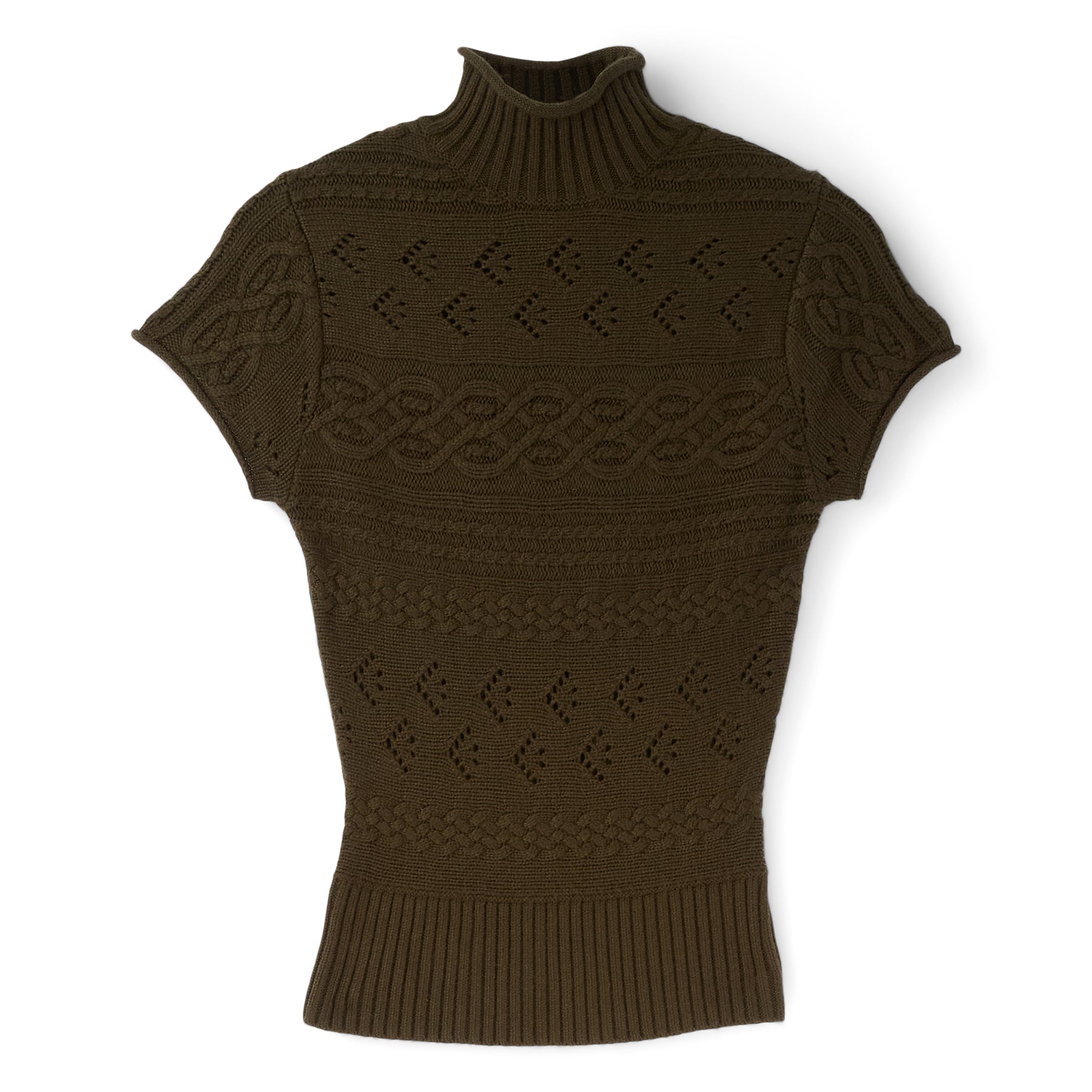 Danielle Guizio Vivienne Short Sleeve Turtleneck (Dark olive) Top