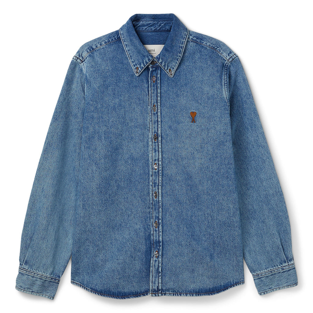 AMI ADC Cotton Button-Down Shirt (Blue) Top