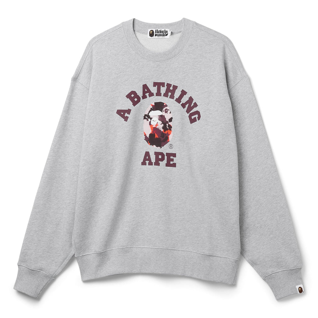 A Bathing Ape Map Camo College Relax Fit Crewneck Sweatshirt (Grey) Top