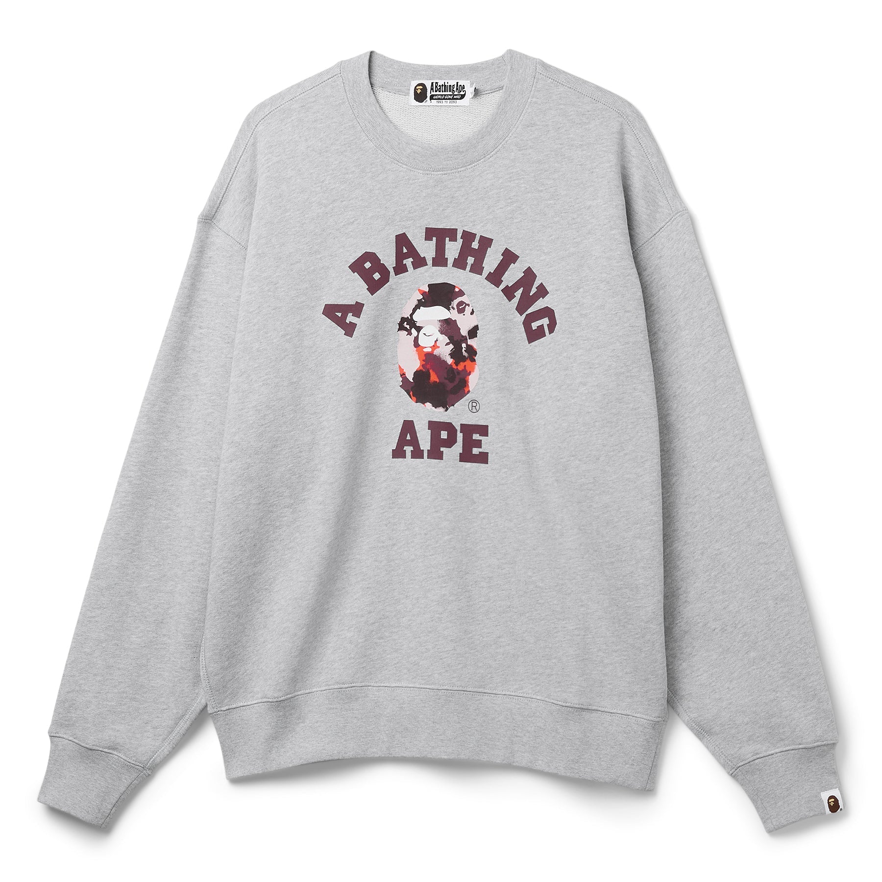 A Bathing Ape Map Camo College Relax Fit Crewneck Sweatshirt (Grey) Top