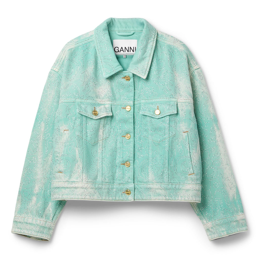 GANNI Overdyed Heavy Denim Cropped Jacket (Brook Green) Top