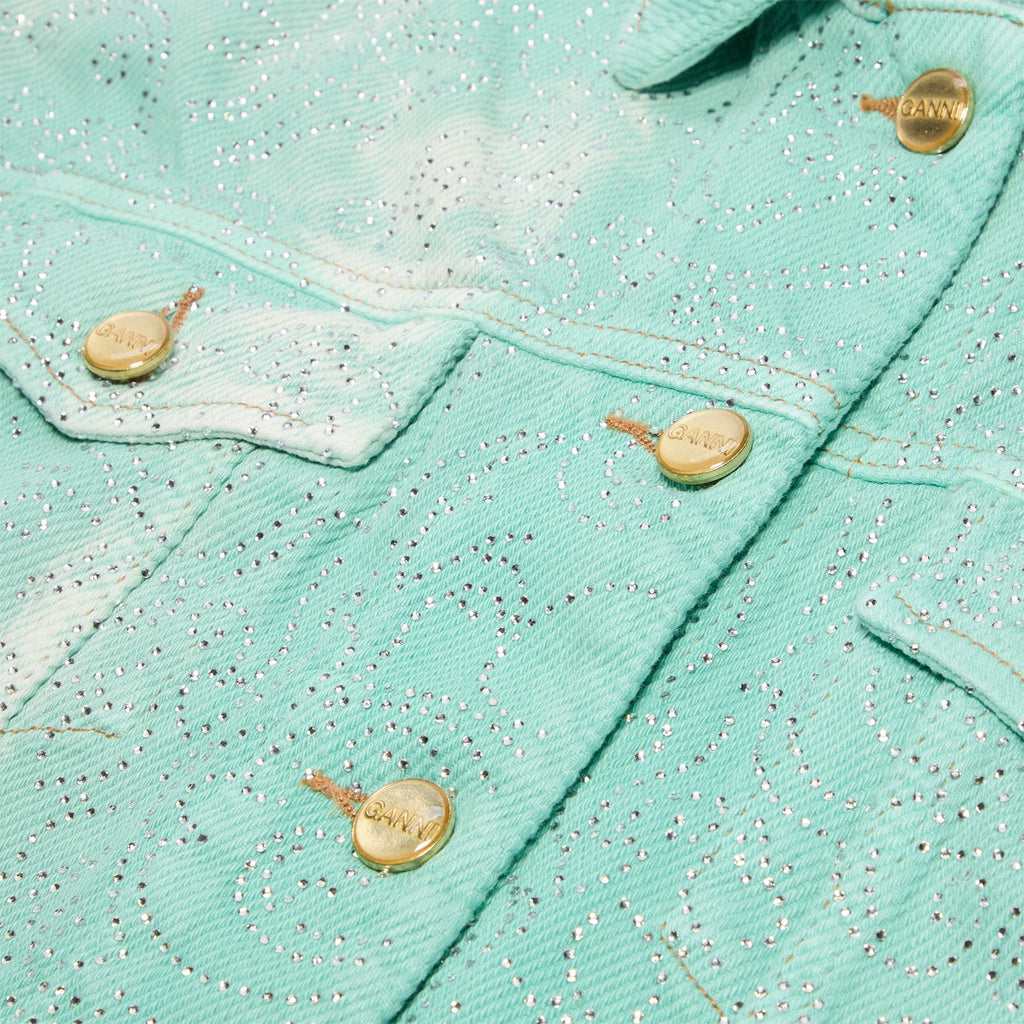 GANNI Overdyed Heavy Denim Cropped Jacket (Brook Green) Top
