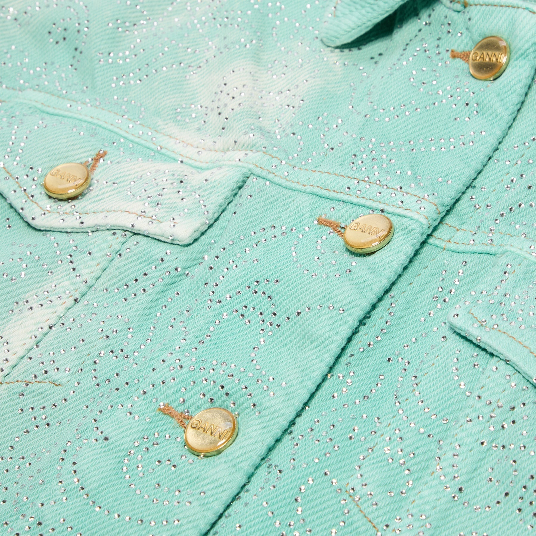 GANNI Overdyed Heavy Denim Cropped Jacket (Brook Green) Top