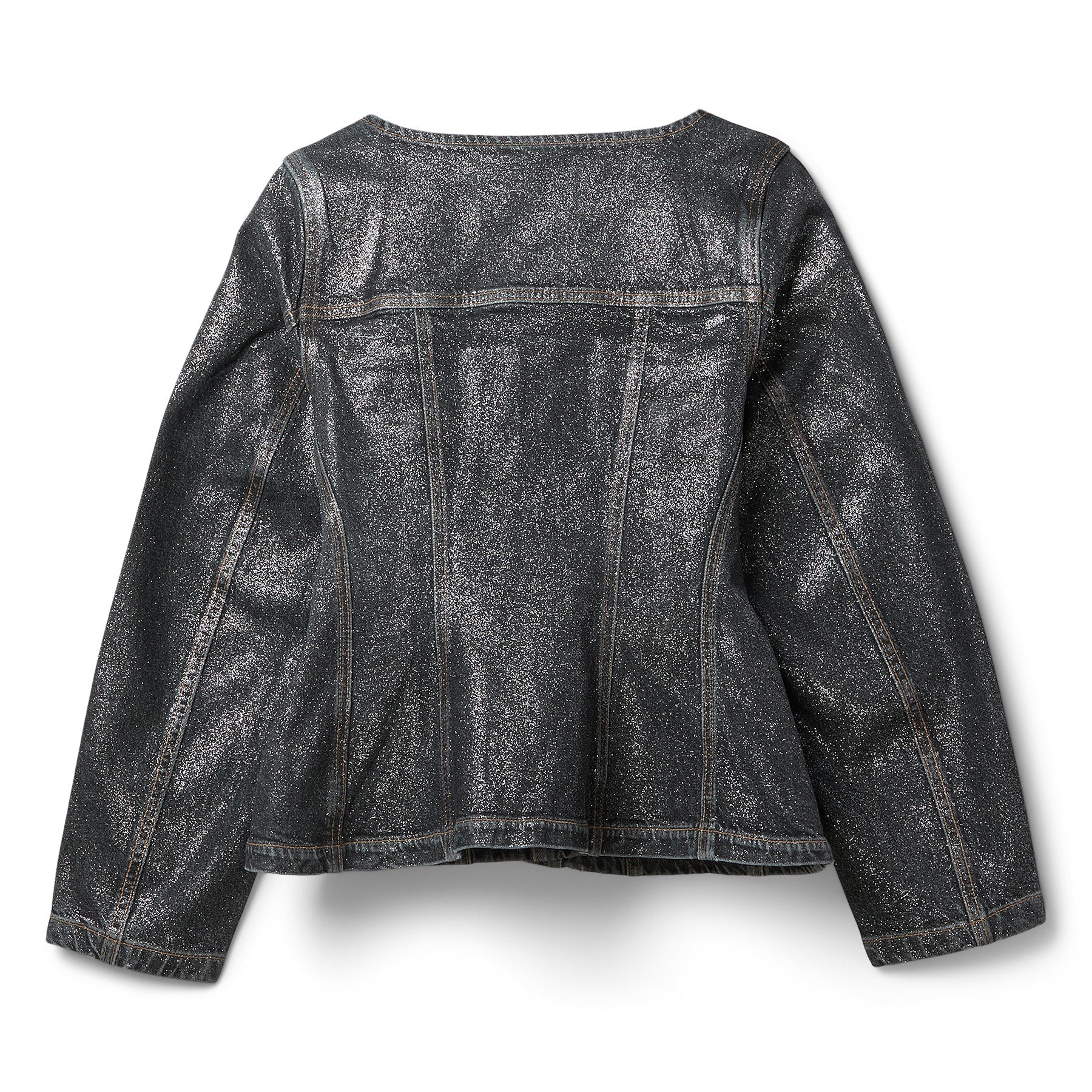 GANNI Shimmery Foil Denim Fitted Blazer (Washed Black/Black) Top