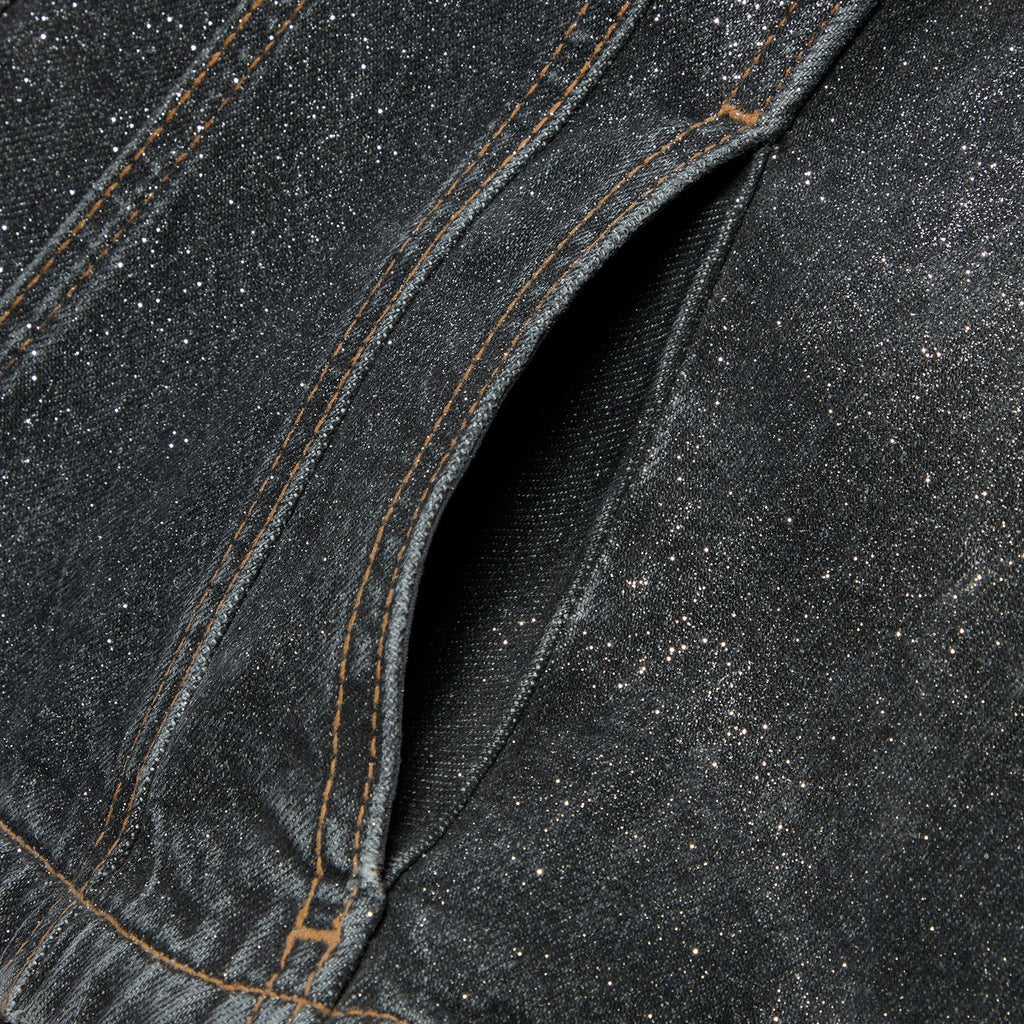 GANNI Shimmery Foil Denim Fitted Blazer (Washed Black/Black) Top