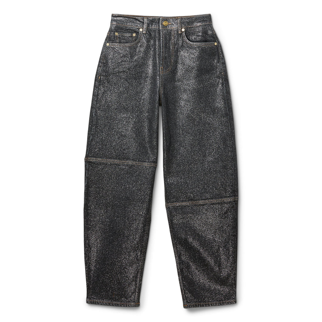 GANNI Shimmery Foil Denim Stary (Washed Black/Black) Trousers