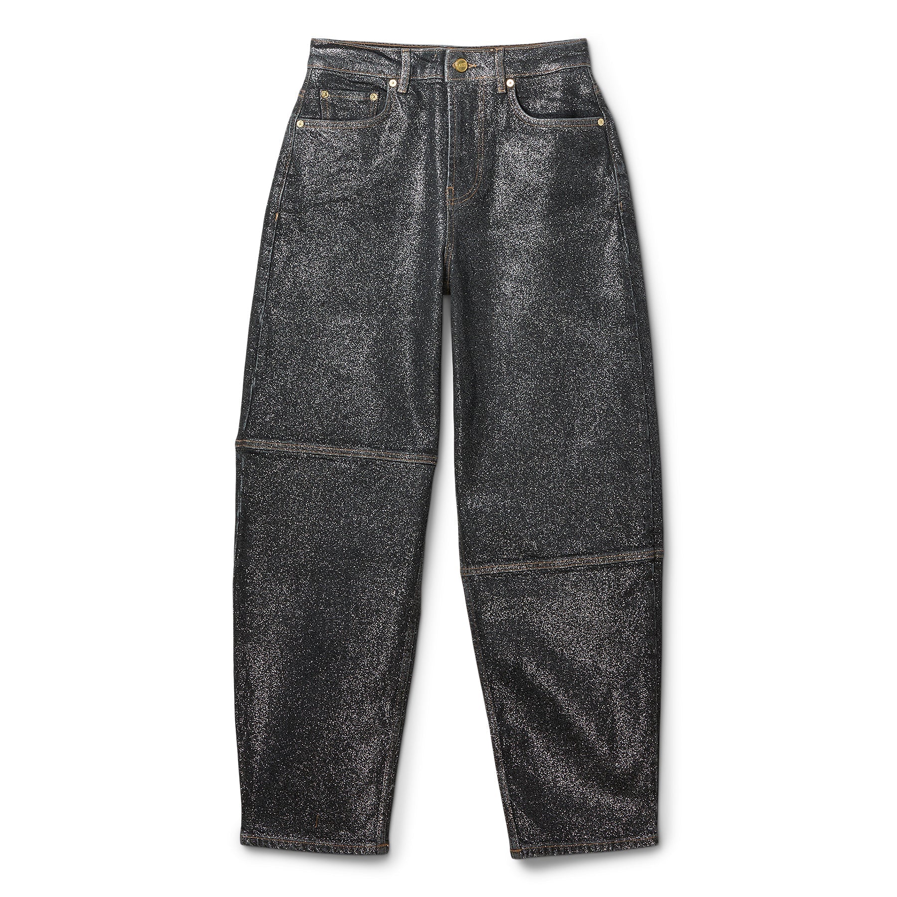 GANNI Shimmery Foil Denim Stary (Washed Black/Black) Trousers