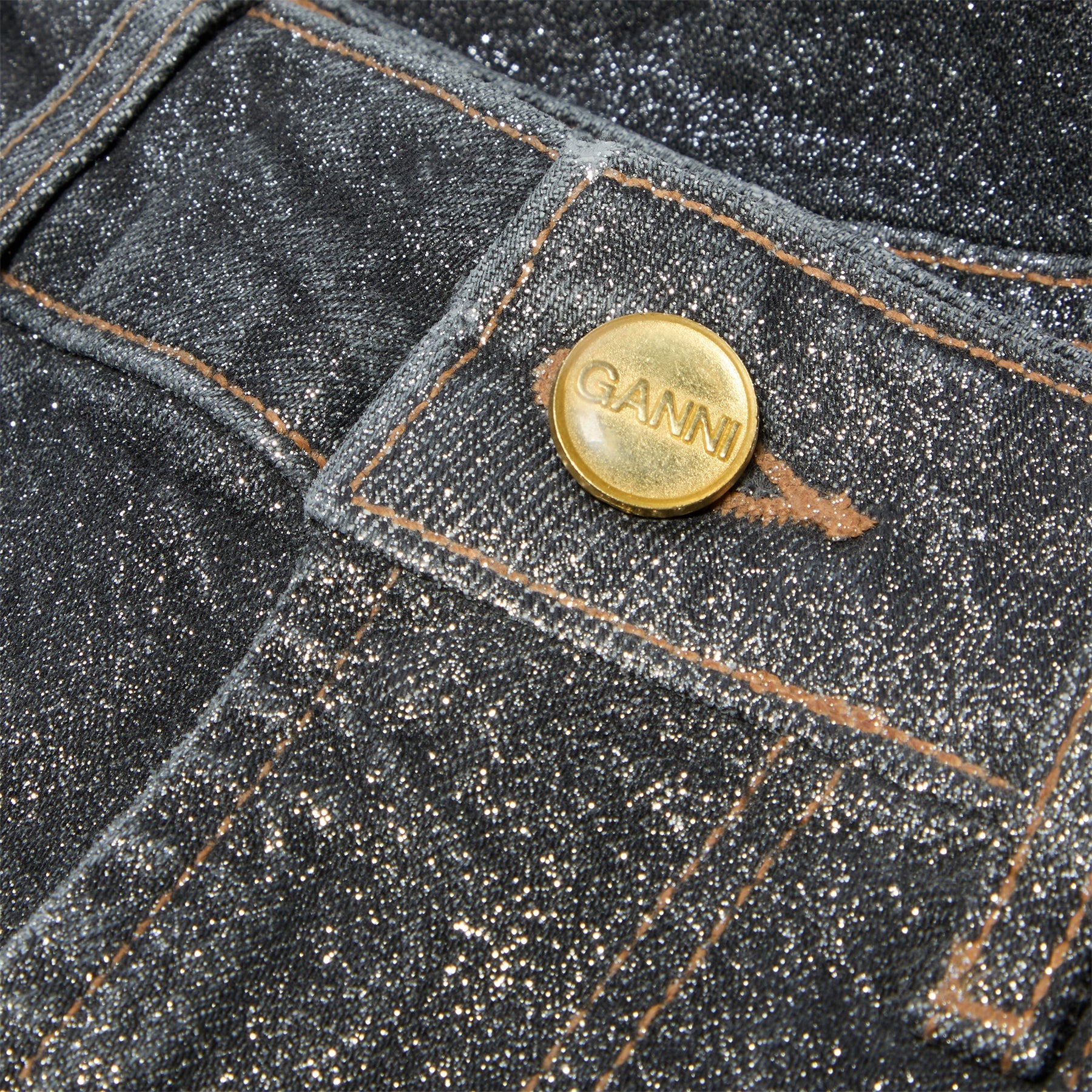 GANNI Shimmery Foil Denim Stary (Washed Black/Black) Trousers