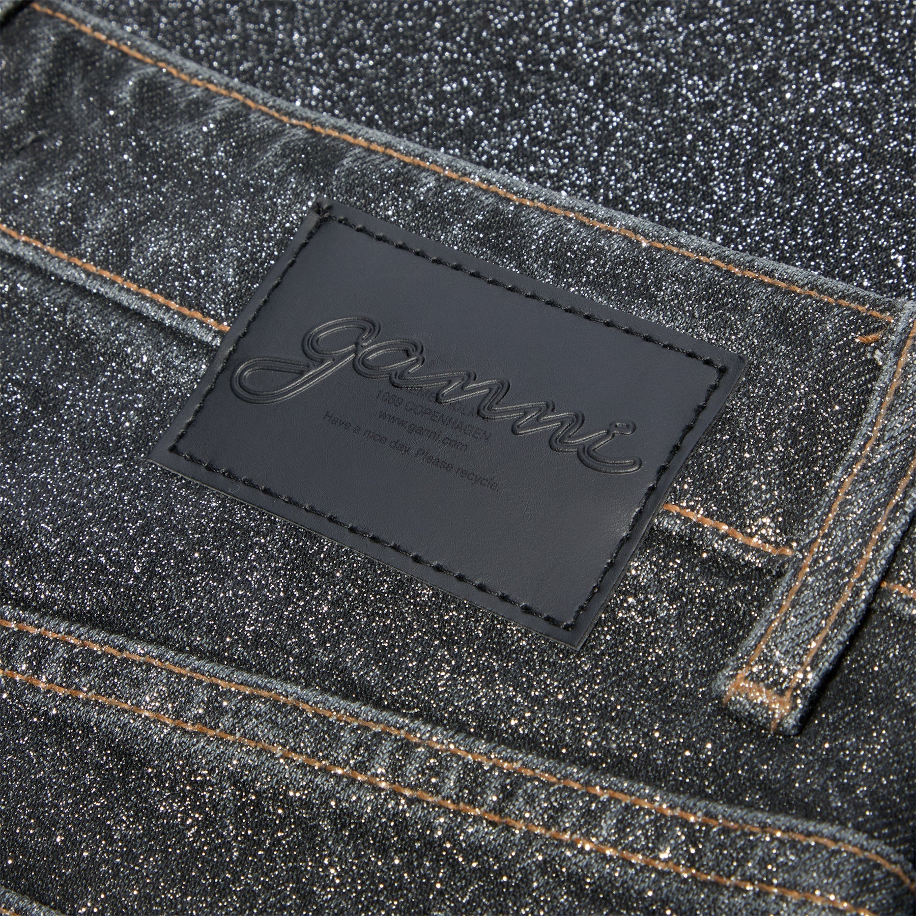 GANNI Shimmery Foil Denim Stary (Washed Black/Black) Trousers