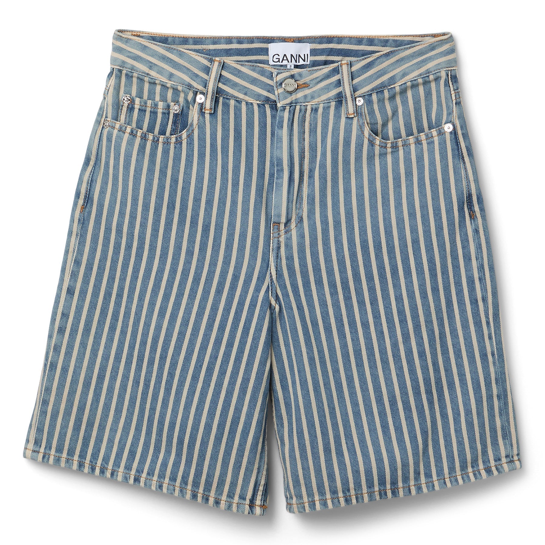 GANNI Light Stripe Denim Shorts (Soft Chambray) Trousers