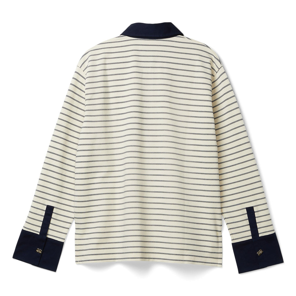 GANNI Striped Cotton Polo (Egret) Top