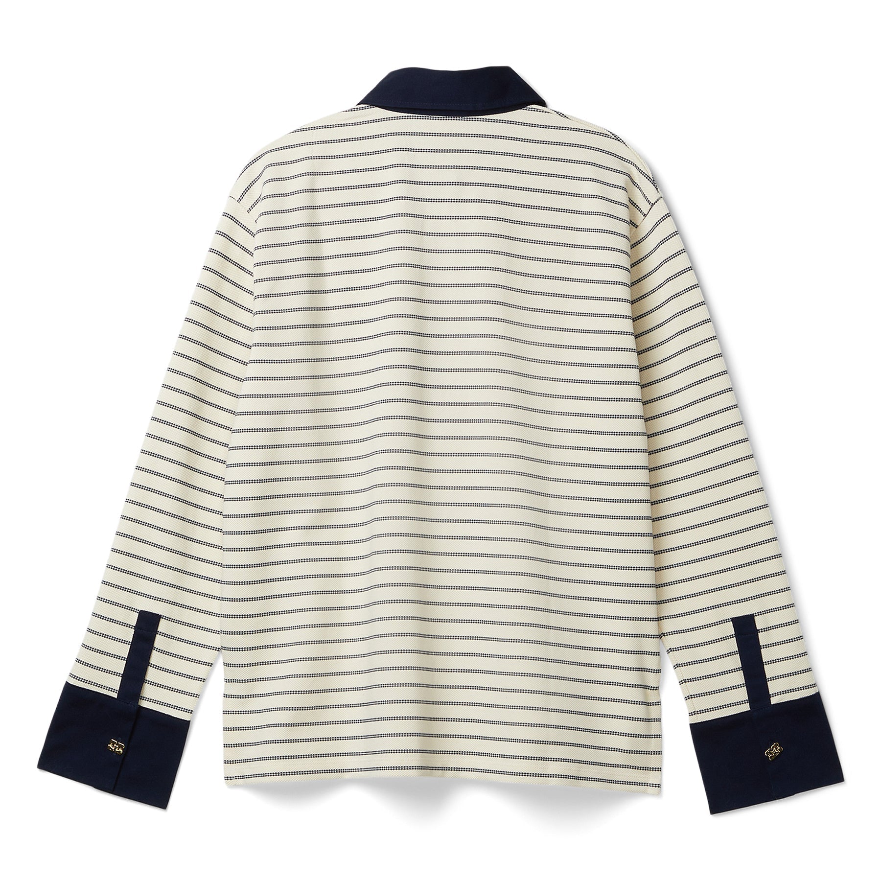 GANNI Striped Cotton Polo (Egret) Top