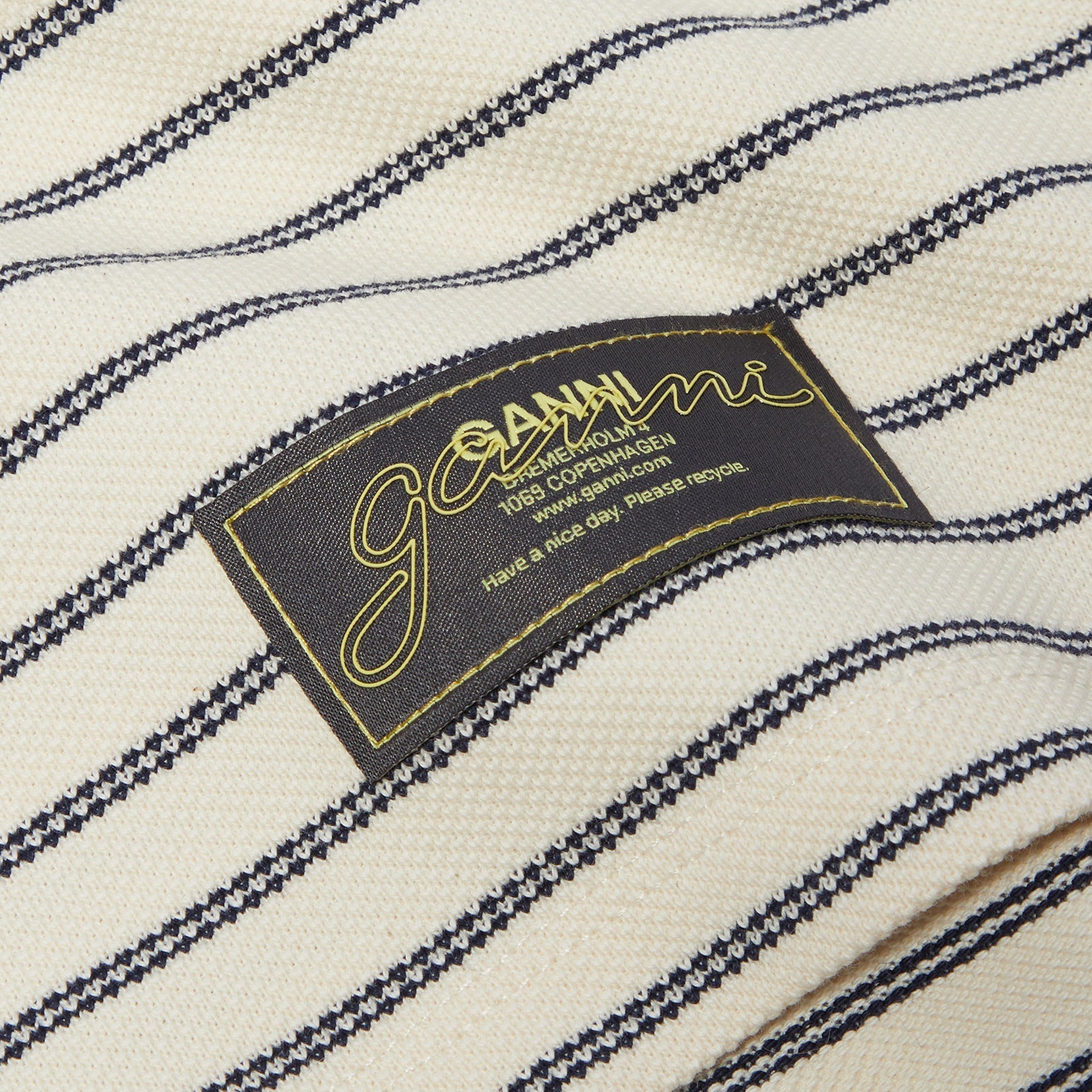 GANNI Striped Cotton Polo (Egret) Top
