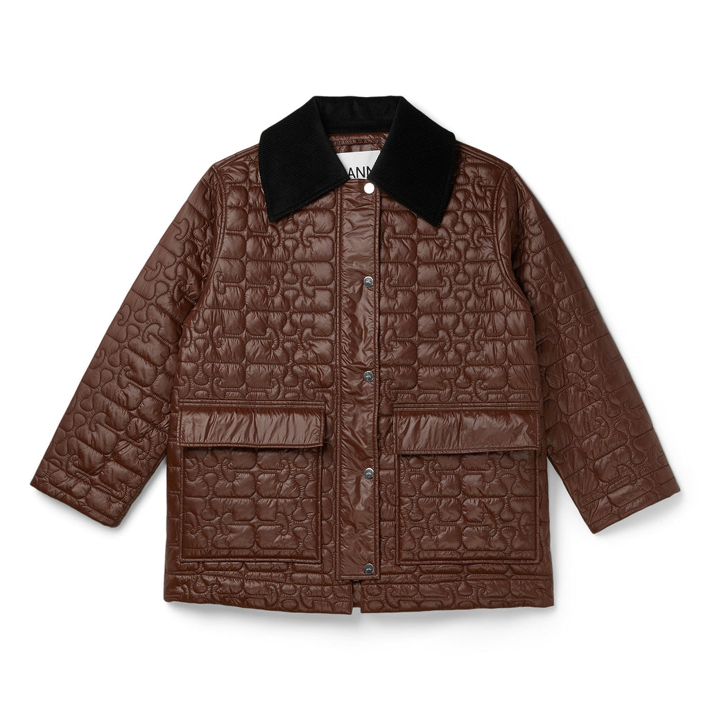 GANNI Shiny Quilt Midi Jacket (Chicory Coffee) Top