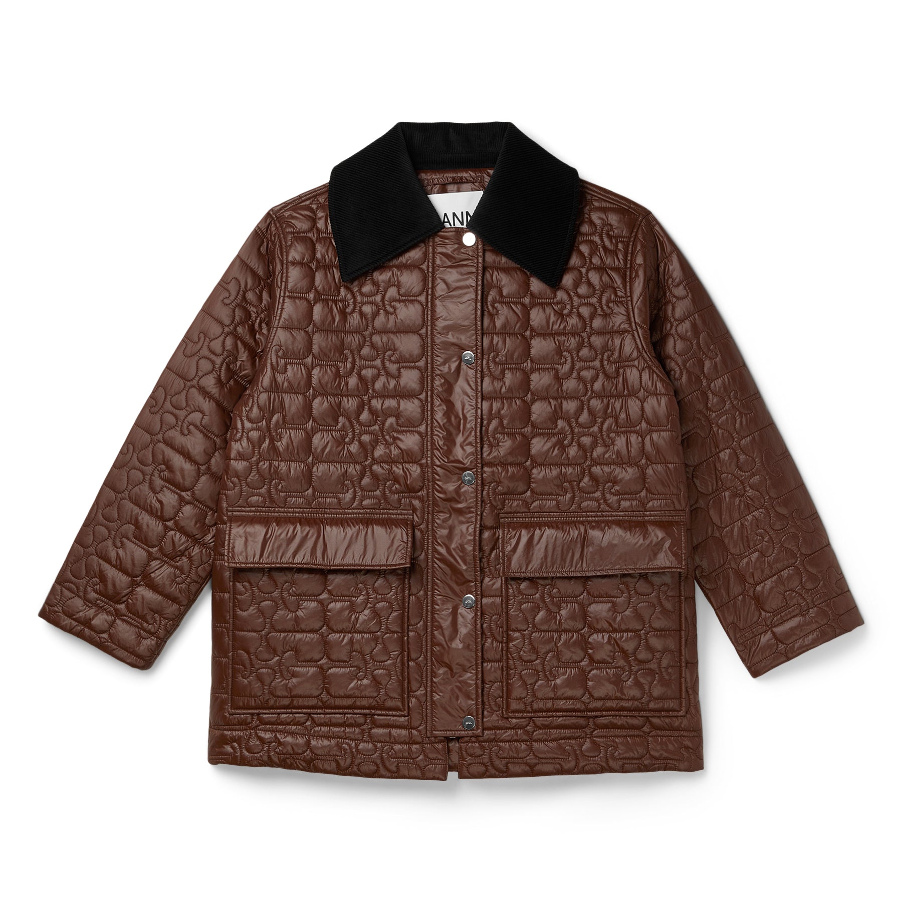 GANNI Shiny Quilt Midi Jacket (Chicory Coffee) Top