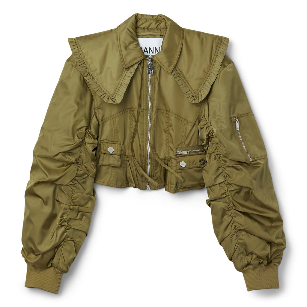 GANNI Duchesse Nylon Fitted Jacket (Boa) Top