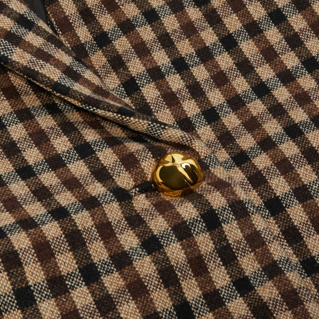 GANNI Check Wool Mix Oversized Blazer (Chicory Coffee) Top