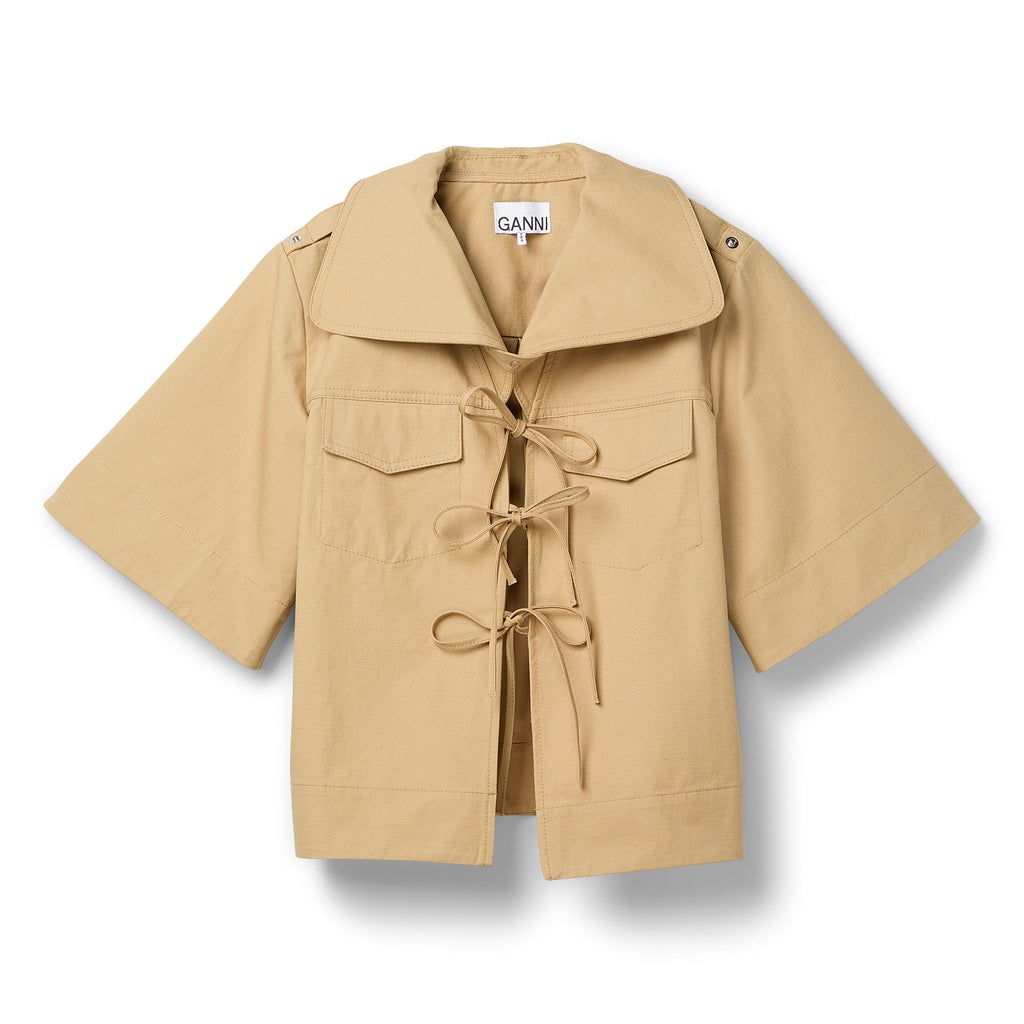 GANNI Classic Summer Suiting Cowl Neck Blouse (Pale Khaki) Top